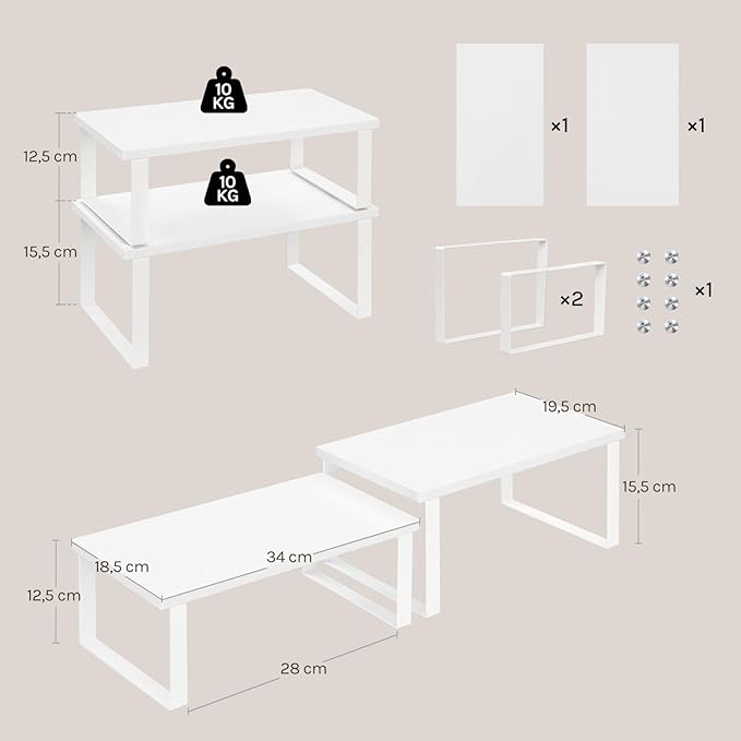 WOLTU Scaffalature Gewürzregal Set 2 Stück - stapelbarer Küchenregal-Organizer - weißes MDF und Metall