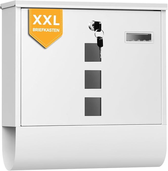 Woltu Briefkasten Weiß - mit Zeitungsbox, Sichtfenster und Namensschild - 37 x 37 x 11 cm