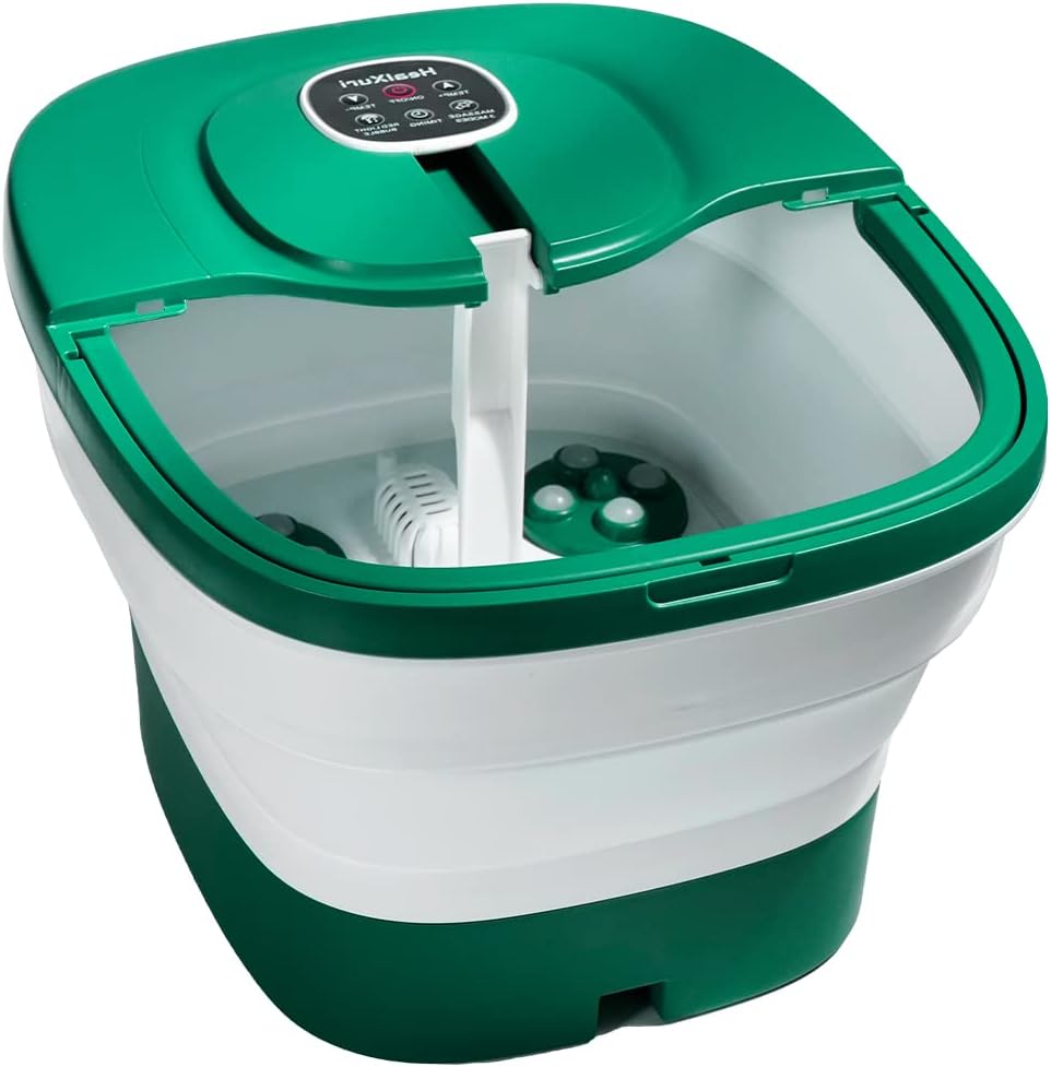 HealXuri Faltbares Fußspa-Massagebad mit Heizfunktion, Sprudelfunktion und elektrischen Massagerollen – 43,18 x 35,56 x 15,24 cm