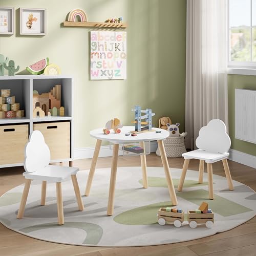 Woltu Kindertisch und Stühle Set Rund Weiß 3-tlg.