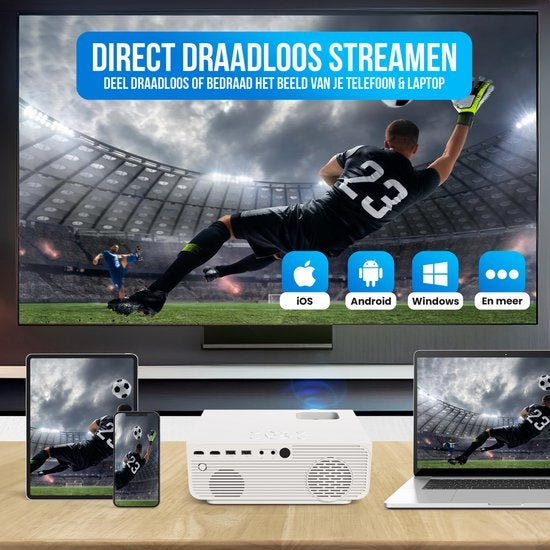 Strex - Beamer - 1080P Full HD - 15000 Lumen - Kabellos - Inklusive Tasche/Projektionsleinwand - WiFi - Bluetooth - Weiß