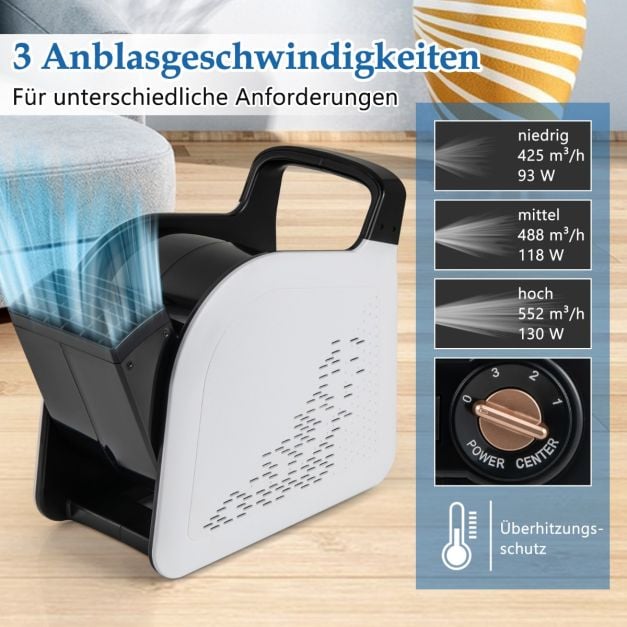 Coast Standventilator 130 W – 3 Geschwindigkeitsstufen – um 185° schwenkbar – 33 x 18 x 33 cm – Schwarz und Weiß