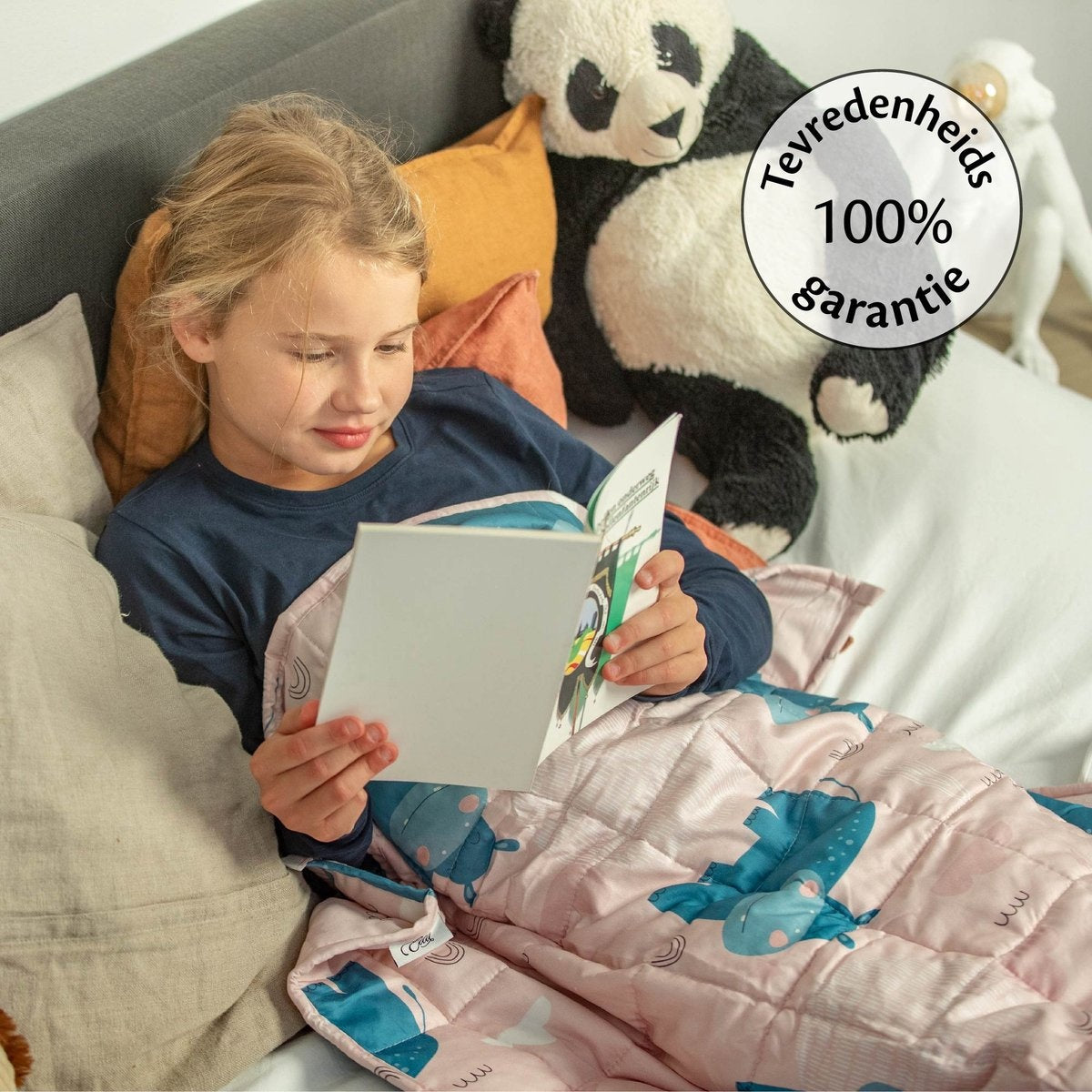 Ella - Gewichtsdecke - für Kinder - Nilpferd Muster - 3.2kg - 100 x 150cm - OEKO-TEX Baumwolle - Rosa