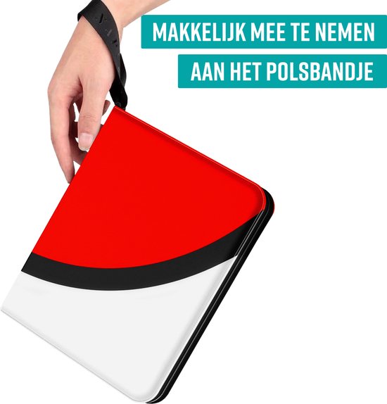 NAPI Sammelmappe für 400 Karten - Sammelmappe für Karten - 4 Fächer - Kunstleder - Premium Kartenmappe mit Reißverschluss - 50 Seiten - A5 Format - Rot/Weiß