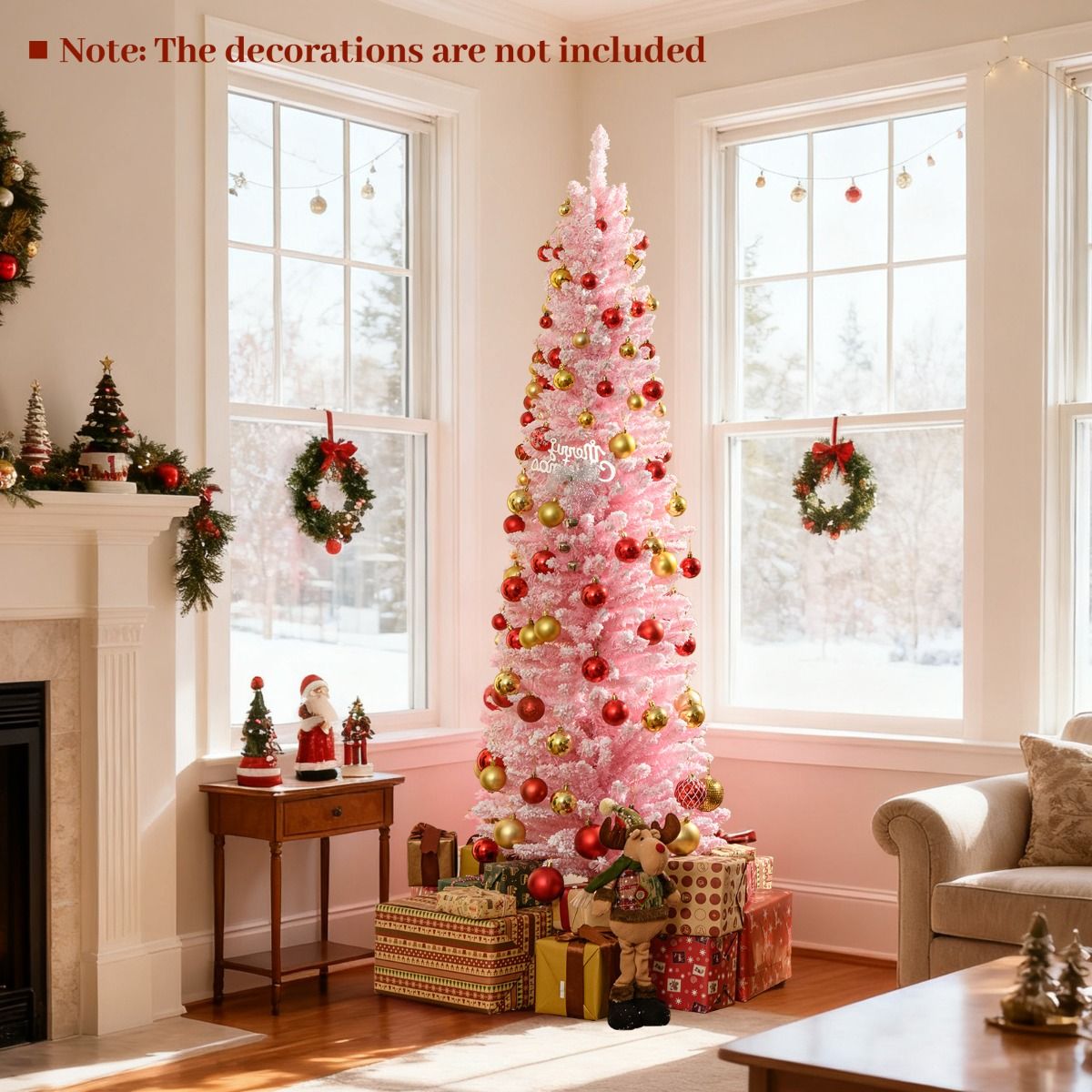 Coast Pink Künstlicher Weihnachtsbaum 180 cm - schlanke Bleistiftform - verschneite Äste - Metallständer