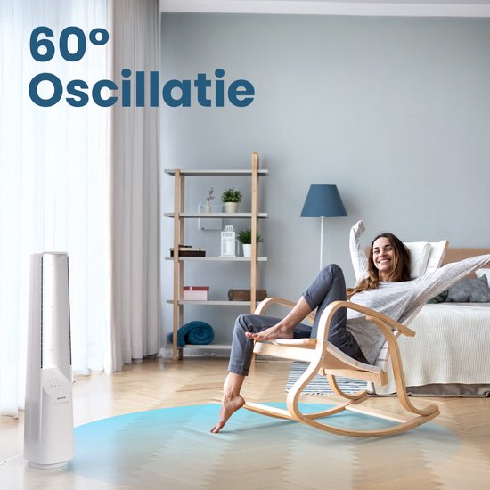 Auronic Turmventilator - Lamellenloses Modell - Luftkühler - Bodenventilator - Leiser Standventilator - 101 CM - 6 Geschwindigkeiten - Ventilator - Mit Zeitschaltuhr - 39 dB - Weiß