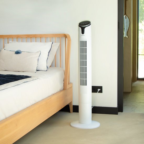 VONROC Luxe Ventilator - Turmventilator - Höhe 110 cm - Inkl. Fernbedienung - 3 Geschwindigkeiten - Swing-Funktion - 15-Stunden-Timer - weiß