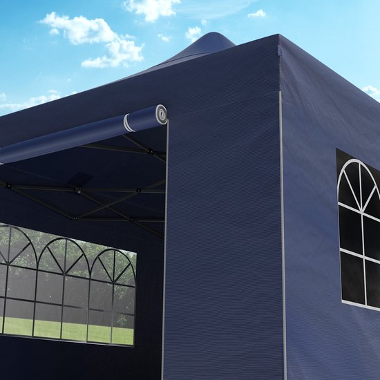 LifeGoods Partyzelt - 3x6 m - Seitenwände - Easy Up - Dunkelblau
