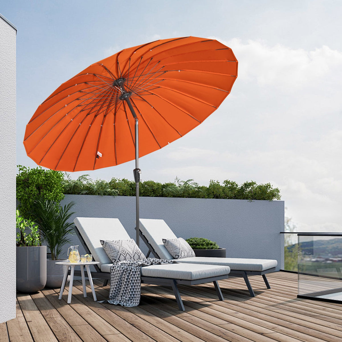 Angel Living Sonnenschirm – 250 cm – UV50+ – Neigbar – Mit Kurbel und Schutzhülle – Terrakotta