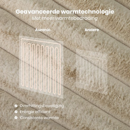 Auronic Electric Blanket - 160 x 120cm - Wärmedecke - 1 Person - 3 Wärmestufen - Plüsch - Wärmedecke - Taupe