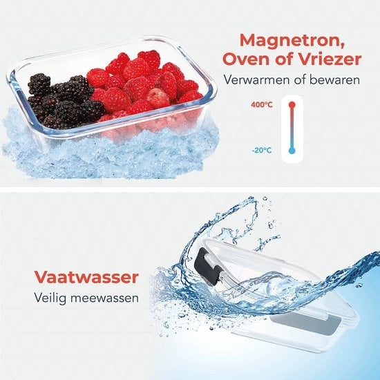 KitchenBrothers Meal Prep Trays - Frische-Schalen-Set - luftdicht - BPA-frei - 1L - Glas - 10 Stück