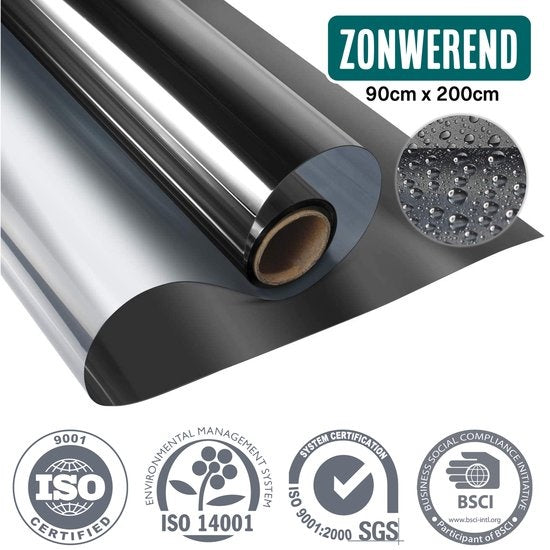 Homewell Sunproof HR++ Fensterfolie 90x200cm - Statische Isolierfolie mit Spiegeleffekt - Schwarz
