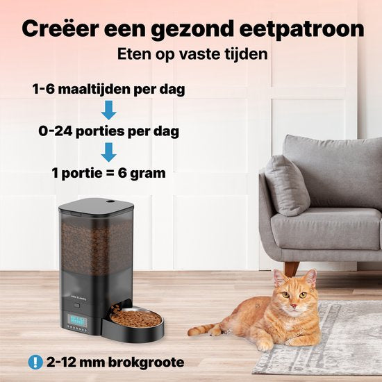 Jake and Jacky Futterautomat für Katzen und Hunde - 5 Liter - inkl. Edelstahl-Futterautomat & Slowfeeder - Futterspender & Anti-Schnapp-Schale - Futterautomat für Katzen & Hunde - Schwarz