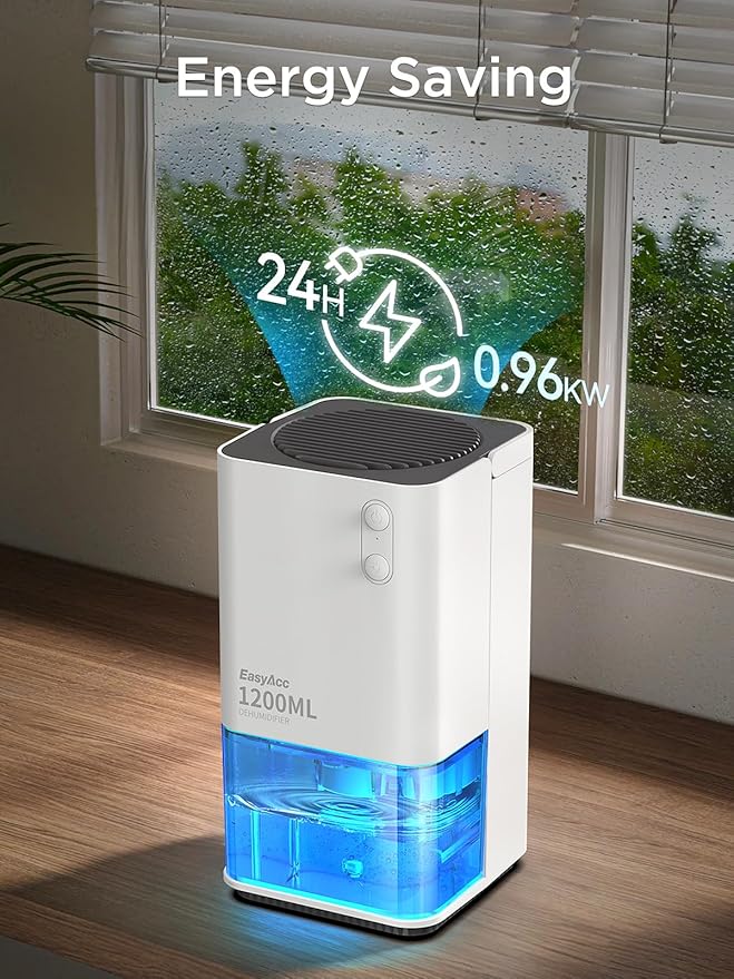 Easyacc Luftentfeuchter – 1200 ml – elektrisch – leise – LED – weiß