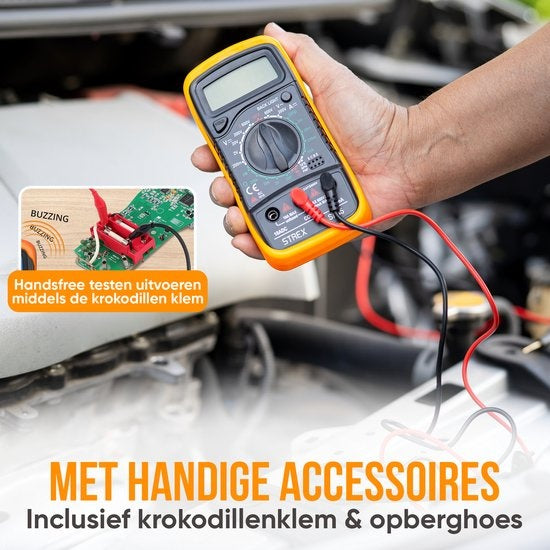 Strex - Digital-Multimeter - AC / DC - inkl. 9V Duracell-Batterie/ Zange & Aufbewahrungskoffer - Schwarz/Orange