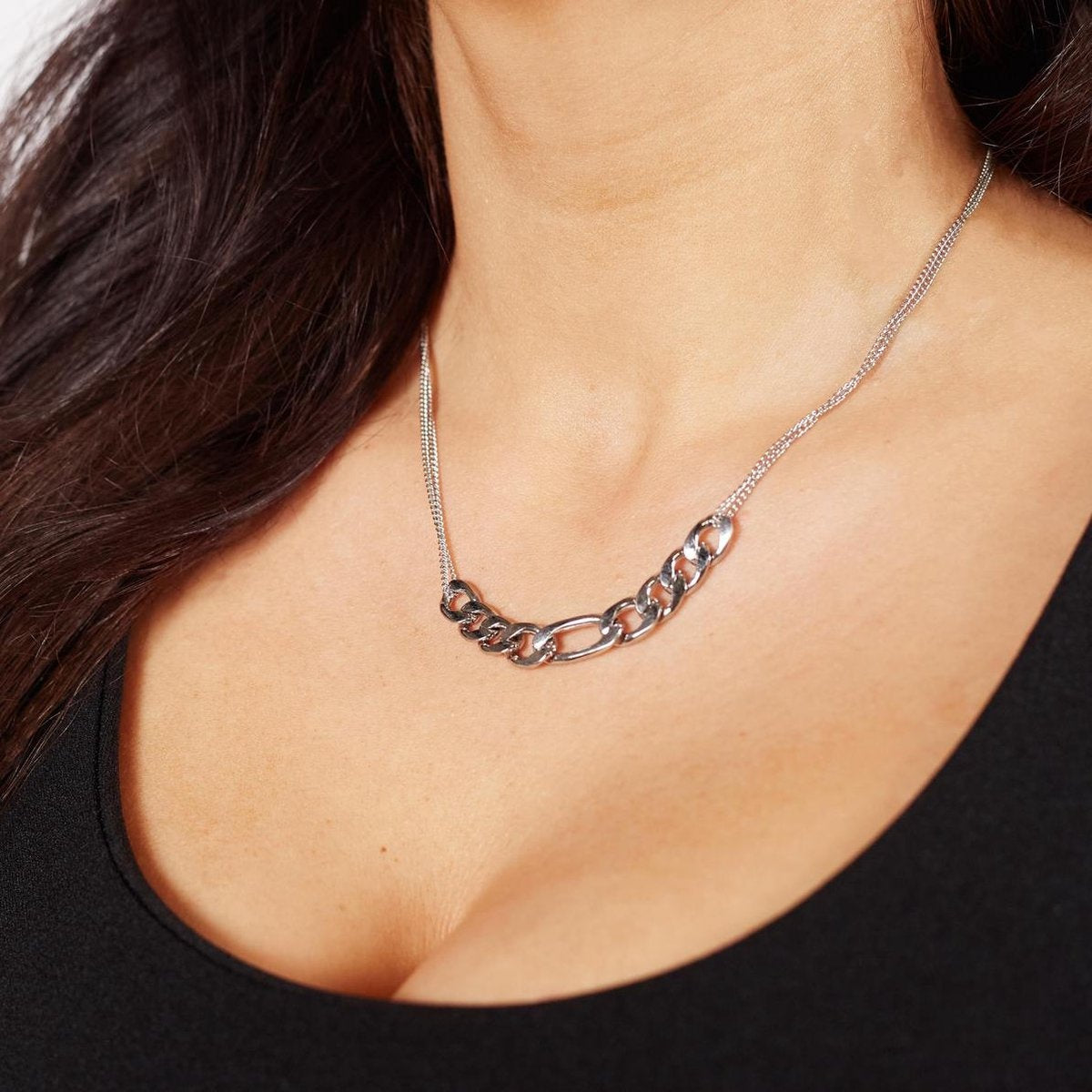 Laura Ferini Damenhalskette Romana Silber - Silberkette mit Glied - 18K Weißgold vergoldet - Halskette - Halskette - Schmuck - Accessoires - Damenhalskette mit Anhänger