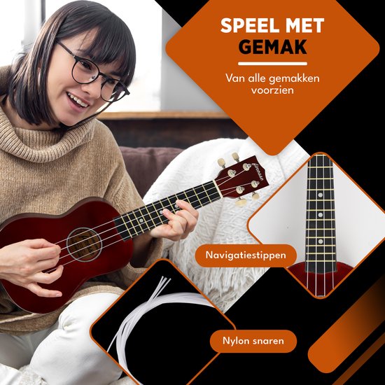 Finesse Ukulele – Starter-Set – 21" – Ukulele – Kinder – Musikinstrument – Bordeaux