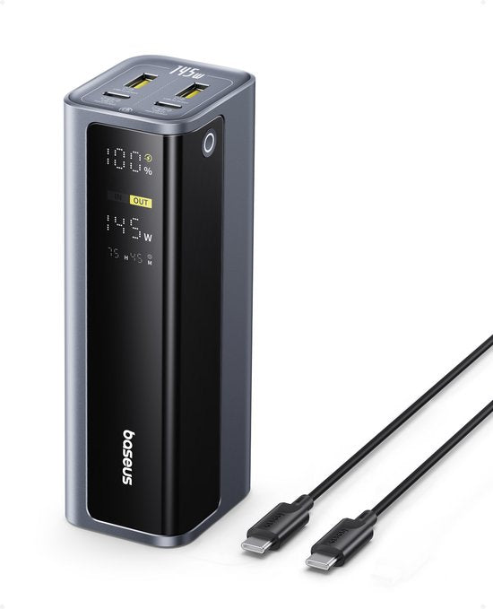 Baseus EnerGeek Powerbank – 145 W, 20.800 mAh, Laptop-Powerbank – – Tragbares Ladegerät – Externer Akku mit 2x USB-C PD 3.0, max. 100 W Schnellladung, Digitalanzeige, kompatibel mit MacBook Pro, Dell, HP, SteamDeck, iPhone 16/15/14/13, Samsung