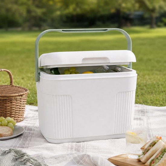 Ceruzo Kühlbox 10 l – Kompakt – Kühlelement im Deckel – Camping-Kühlbox – Weiß-Grün