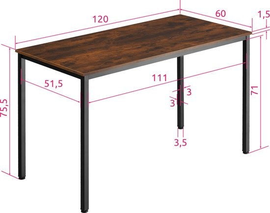 tectake - Bureau "Vanport" industrieel donkerbruin - 120 x 60 x 75,5 cm - 404419