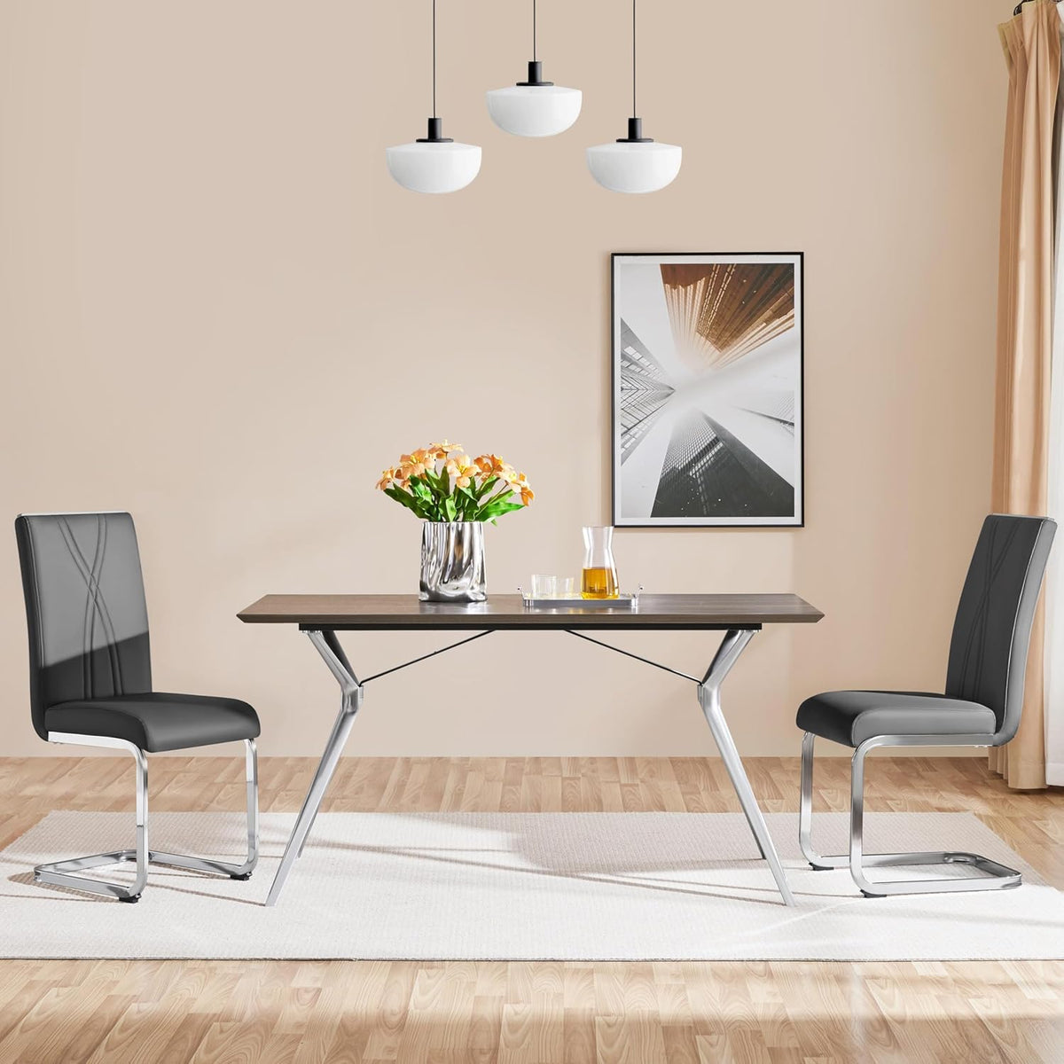 Yaheetech Esszimmerstühle, 2er-Set – Dunkelgrau – Kunstleder – 136 kg – Ergonomische Rückenlehne – U-förmiges Metallgestell