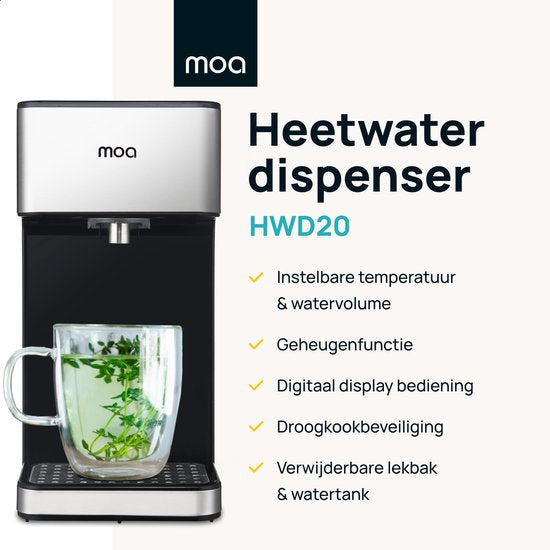 MOA Heißwasserspender 2.7L mit Temperaturkontrolle - 45-100°C - Heißwasserhahn - Milchfunktion - Instant-Wasserkocher - BPA-frei - Edelstahl - Silber