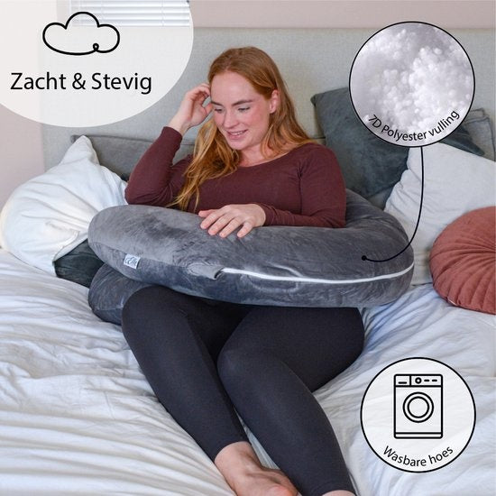 EL-Life Schwangerschaftskissen – Stillkissen – Minky Bezug – 140 x 80 cm – Grau