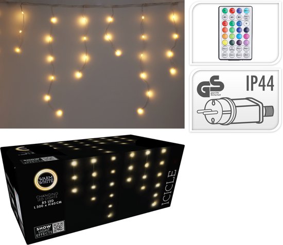 Lichtvorhang „IJspegel“ 300 cm – Warmweiß – LED-Weihnachtsbeleuchtung – Zeitschaltuhr – Fernbedienung – Lichteffekte – Innen- und Außenbereich