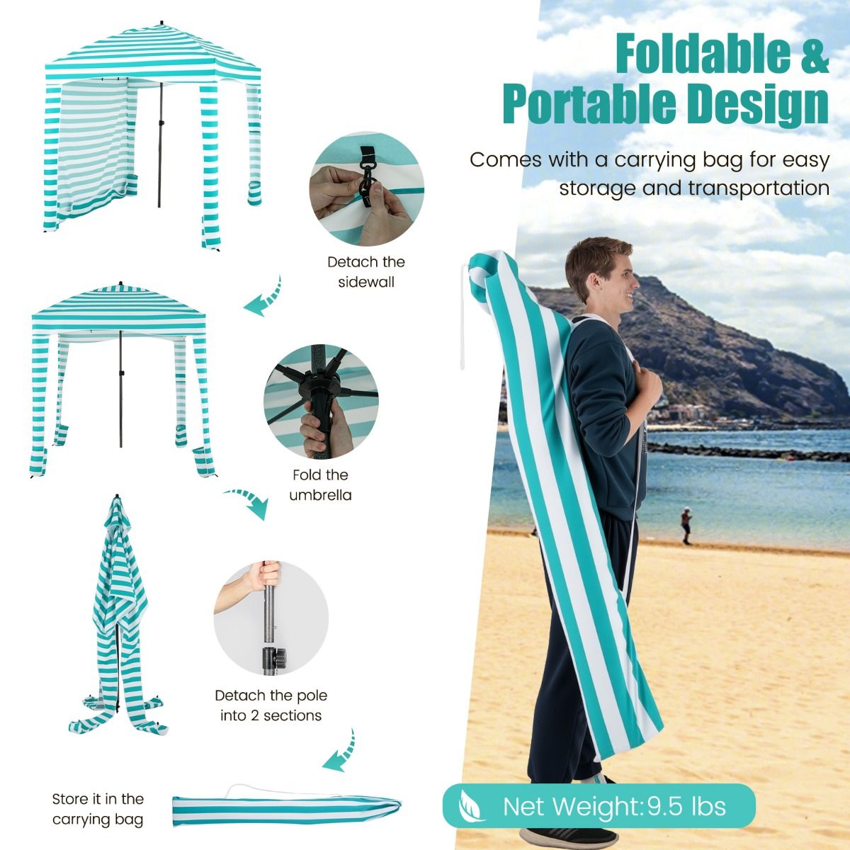 coast Beach Tent - faltbar 183 x 183 x 215-240 cm Grün/Weiß