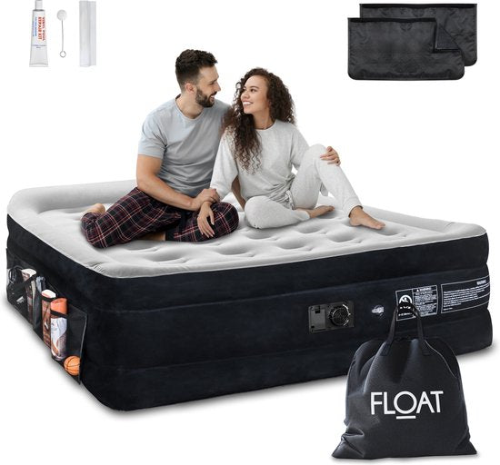 FLOAT VersaVento - 2-Personen-Luftbett mit eingebauter elektrischer Pumpe - < 3 Minuten schnelles Aufblasen - Inklusive 2 Klettverschlusstaschen, Tragetasche und Reparaturset - 152 x 203 x 52 cm - Selbstaufblasend - Zwei Personen - Queen
