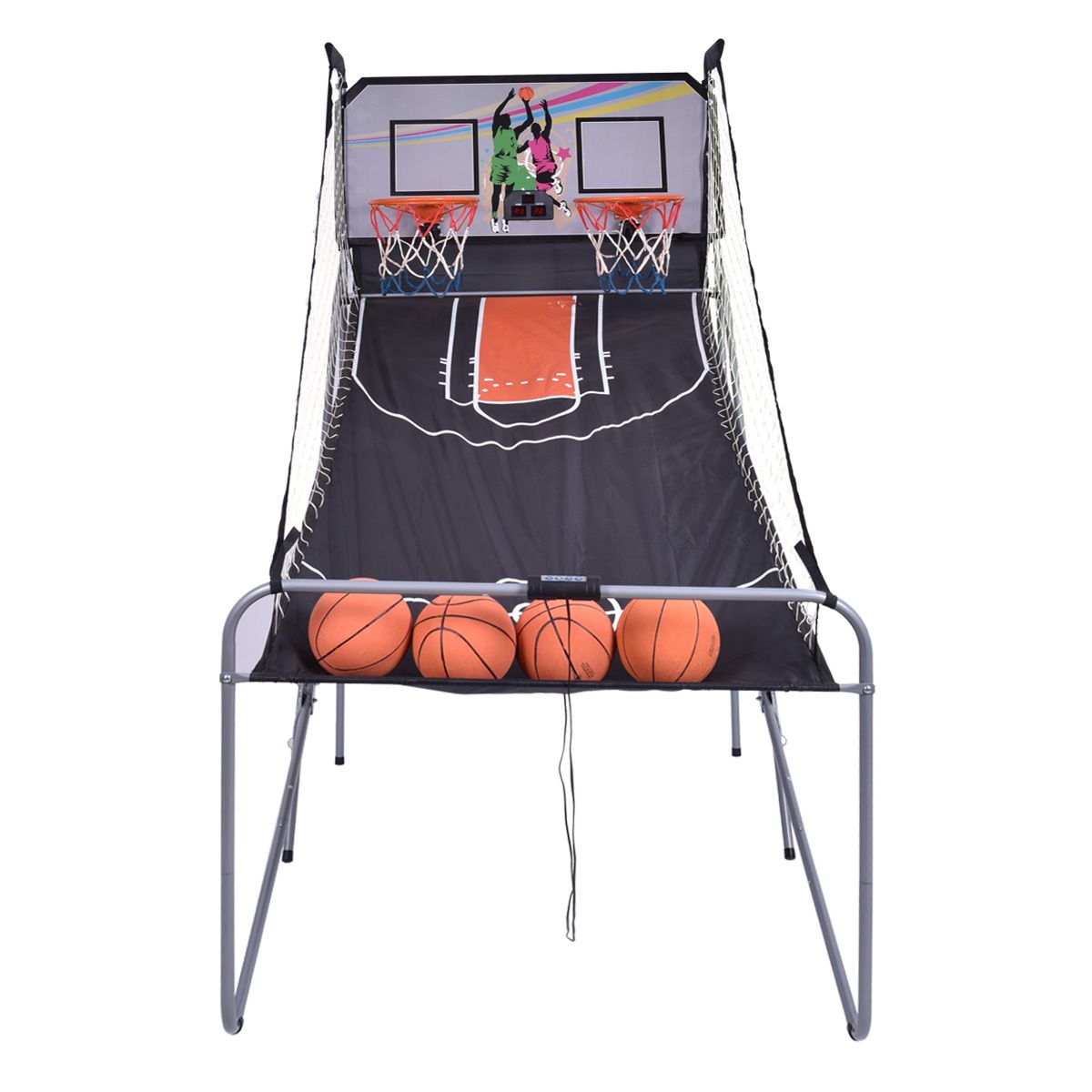 Coast Electronic Basketball Shooting Game - 203x110x206 - cm - Schwarz - Doppelter Basketballkorb mit automatischer Anzeige und 4 Bällen