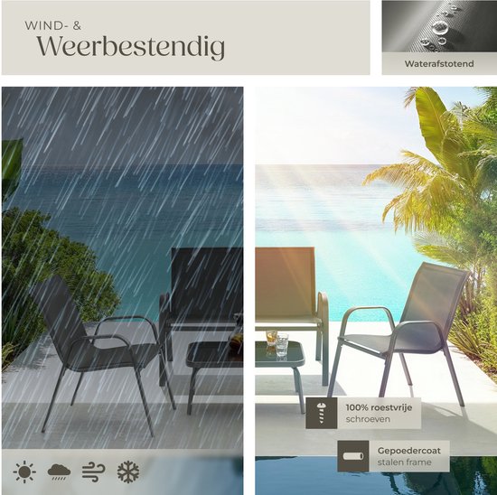 tectake® Gartenset Nora - Moderne Sitzgruppe für 4 Personen - Loungeset mit Gartensofa und 2 Gartenstühlen aus atmungsaktivem, wasserabweisendem Textilgewebe - Balkonset mit Beistelltisch - Luxuriöses Gartenmöbel-Set - Anthrazit