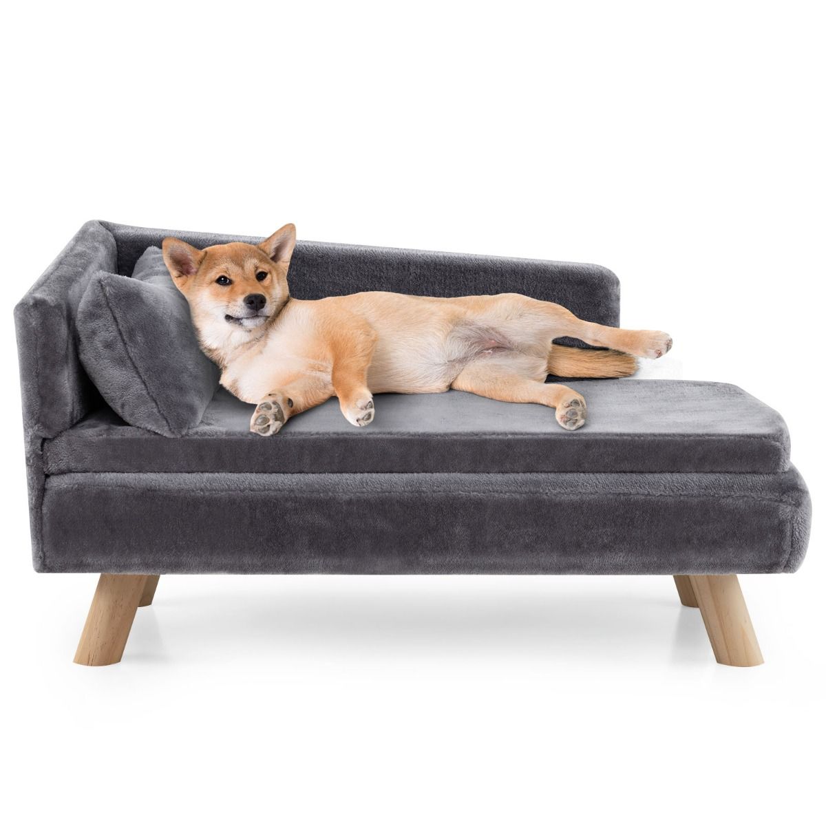 Coast Erhöhtes Hundesofa – halbrunde Rückenlehne – abnehmbares Kissen – grau – 81 x 51 x 47 cm