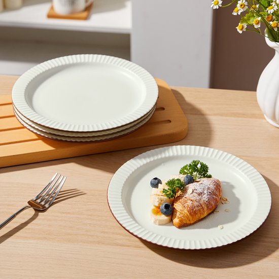 4er-Set Essteller (Ø 21,3 cm / 8,5 Zoll), Frühstücksteller, Pastateller, Pizzateller, Geschirrset für 4 Personen, geeignet für Restaurants, Gastronomie, Feiern, Familienfeste, Bankette und Picknicks, mikrowellen- und spülmaschinenfest, Keramik