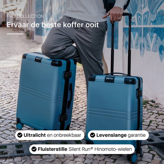 ONYX Hybrid Pro Check-in Koffer - Large 100 Liter - Recyceltes Polycarbonat und reißverschlussloses Design - Mit TSA-Schloss und Spinner-Rädern - Mit Laptopfach - Glacier Blue