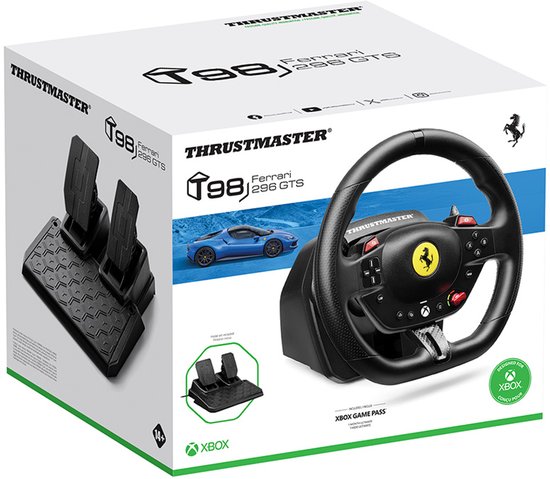 Thrustmaster T98 Ferrari 296 GTS – Rennlenkrad mit Pedalen für Xbox Series und PC – kompatibel mit Forza Horizon 6