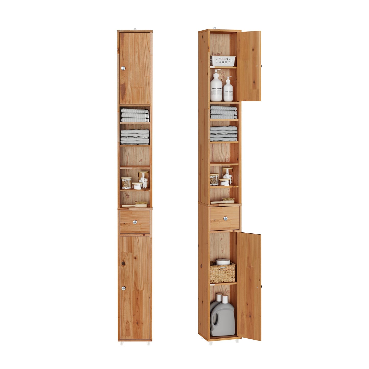 SoBuy Hoher Badezimmerschrank BZR34-II-SH 20 x 20 x 180 cm – Massives Zedernholz – Holzfarbe