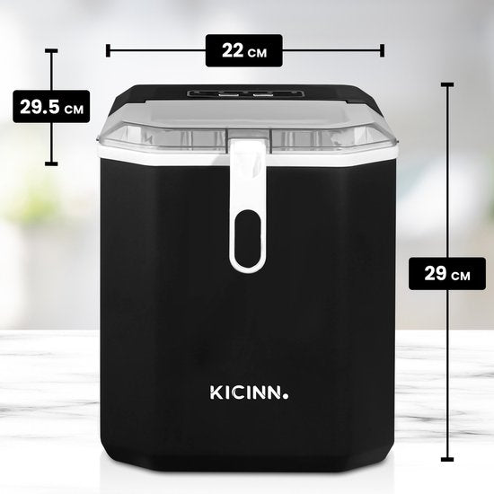 Kicinn Eiswürfelmaschine - Eiswürfelmaschine - Eiswürfelbereiter - Eisportionierer - 12kg/24h - Selbstreinigungsfunktion - Schwarz