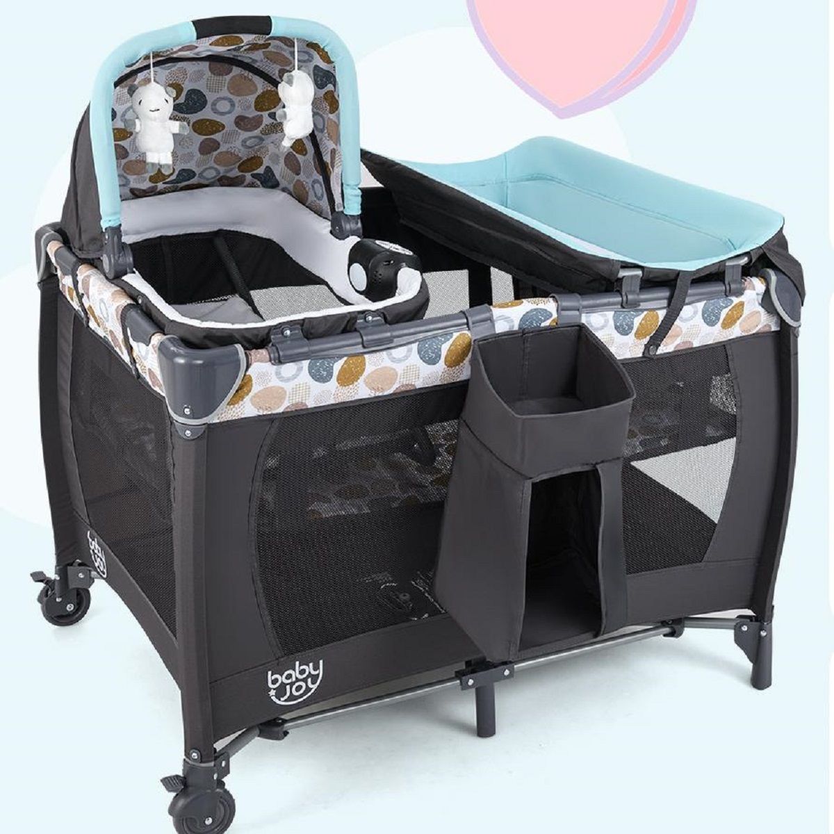 Coast 5-in-1-Reisebett für Kinder – mit Wickeltisch, Wiege und Spielpark – Blau