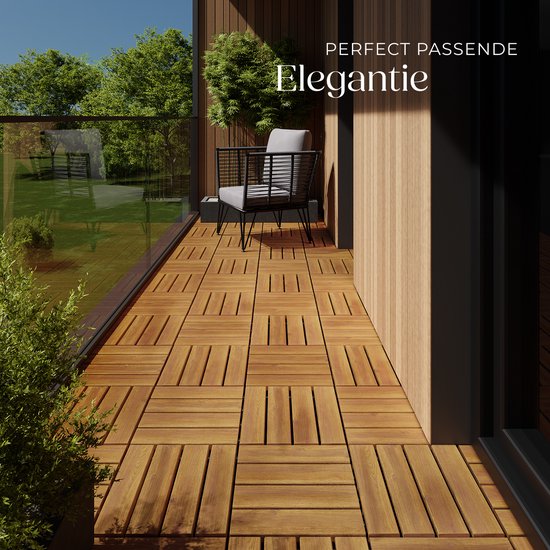 tectake® - Gartenfliesen aus Holz - Wetterfest - Bodenbelag für Balkon - Bodenfliesen - Balkonboden - Terrassenfliesen mit Klicksystem - Drainage - 40er Set