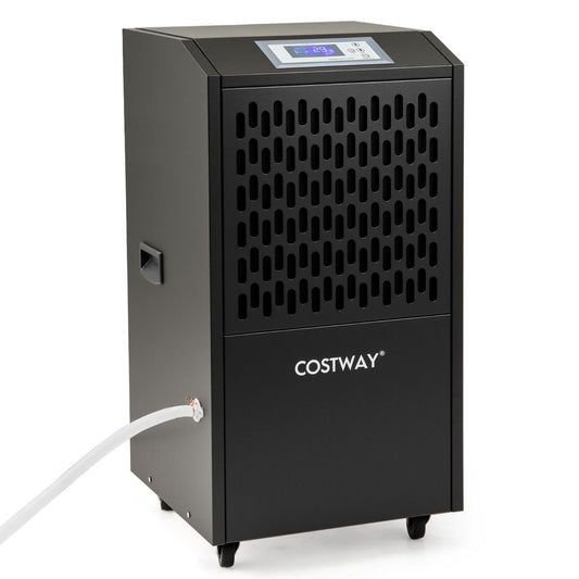 Coast Industrial Luftentfeuchter 118 L/Tag - 42,5x42x81,5 cm - Schwarz - Mit Ablassschlauch, 24h Timer & Rädern