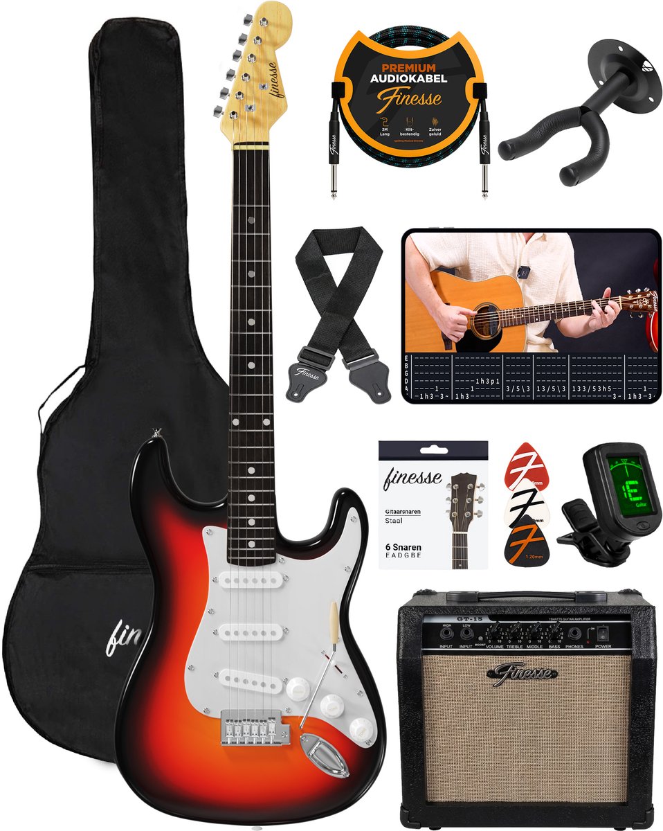 Finesse E-Gitarre mit Hülle – Sunburst – Full-Size 4/4