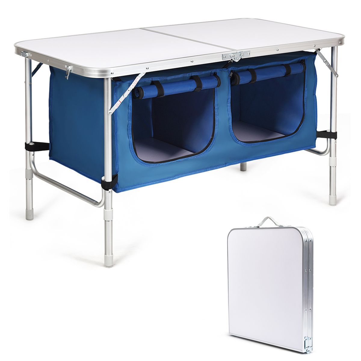Coast Campingtisch mit Stauraum – höhenverstellbar – zusammenklappbar – dunkelblau 120 x 60 cm