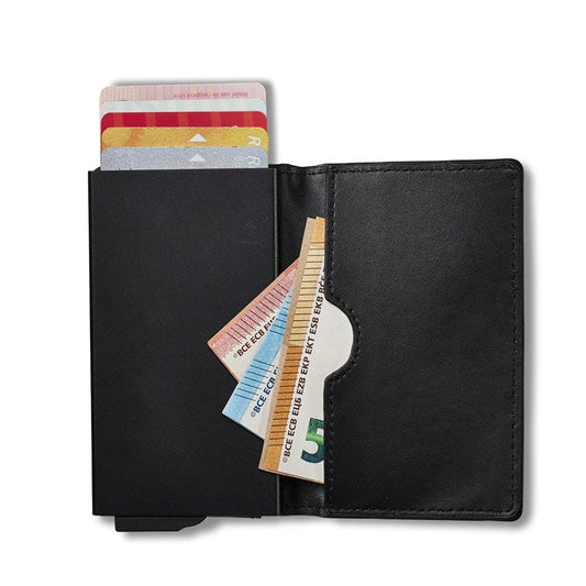 The Trend Leder Smart Wallet mit Kartenhalter Schwarz - Kompakt 11x8x2 cm - RFID Schutz