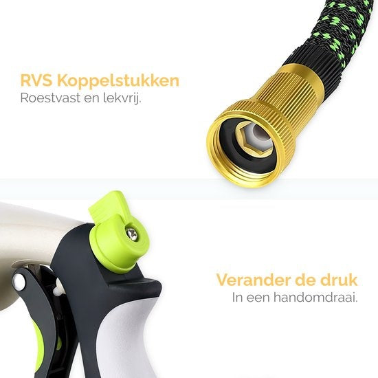 Goliving Tuinslang Flexibel - 30 Meter - Uitrekbare tuinslang Sproeier - Tuinsproeier - Zwart - Acht standen - Met opbergtas