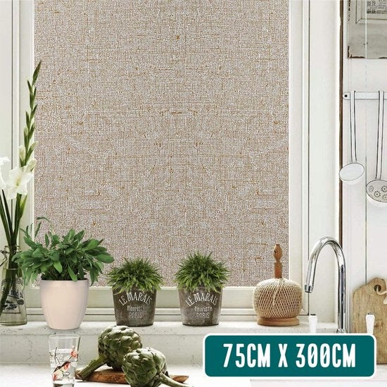 Homewell Fensterfolie HR++ 75x300 - Wärmedämmung & Sonnenschutz - Blendschutz - Statik - Leinenoptik Kaffee