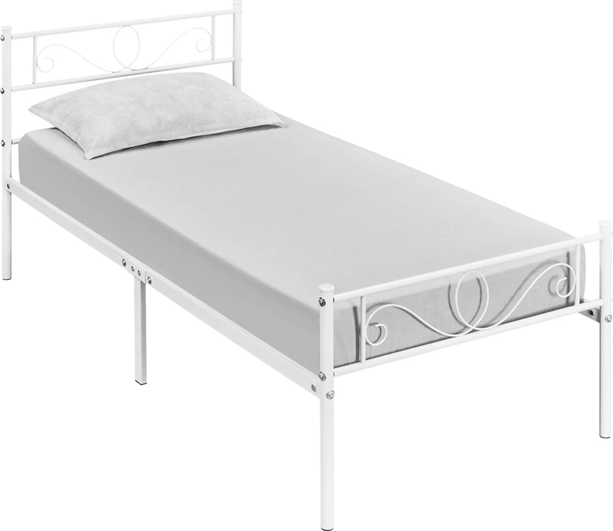Yaheetech Einzelbett aus Metall mit Lattenrost – 196,5 x 96,5 x 88,5 cm – Weiß