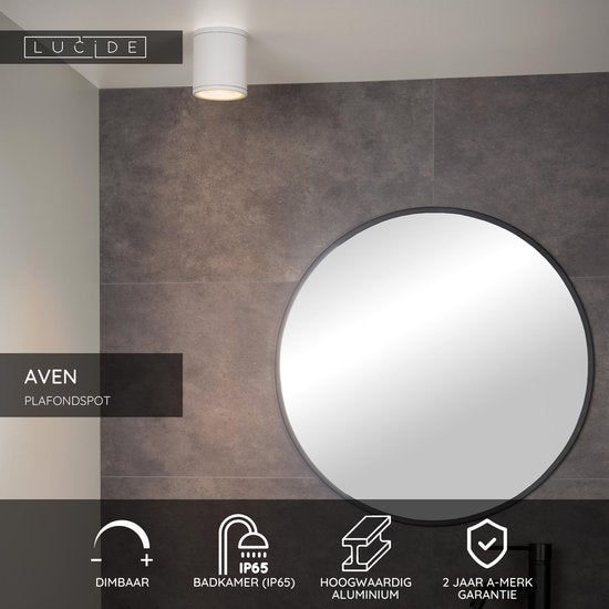 Lucide AVEN – Deckenstrahler (Deckenleuchte) für das Badezimmer – Ø 9 cm – 1xGU10 – IP65 – Weiß