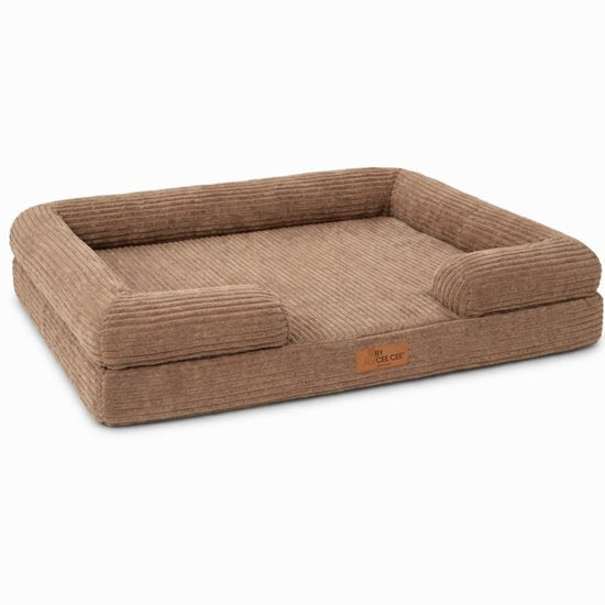 By Cee Cee Orthopädisches Hundekörbchen – Hundebett – Rippstrick – Für mittelgroße Hunde – Braun – 108 x 81 cm – Moos