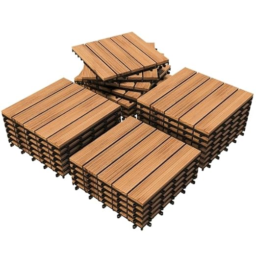 Yaheetech Terrassenfliesen mit Klicksystem, 27er-Set – Naturholz – 30 x 30 cm